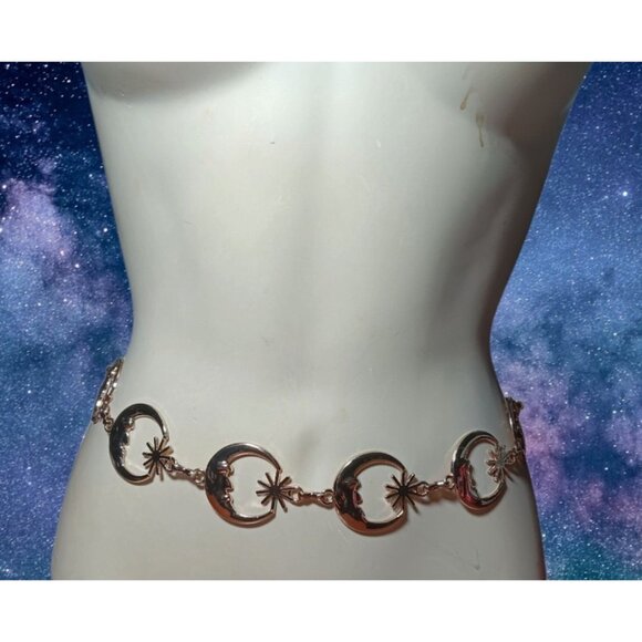 Womens Belt Gold Tone Lunar Crescent Moon Star Celestial Adjustable Plus Size 2X Celestial Moon Belt Gold - Etsy main image 3